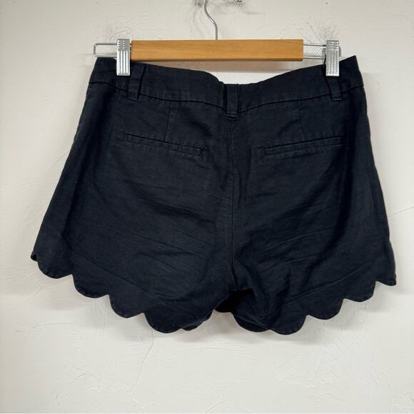 J Crew Black Linen Scalloped Hem Chino Shorts Dressy Shorts Womens 0 Preppy - Picture 7 of 9